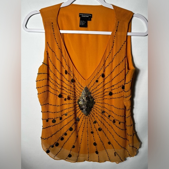 Doncaster Orange Silk Beaded Embellished V-neck Tank MSRP $500 Size 2 - Picture 1 of 7